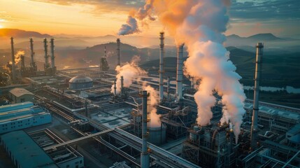 A stark image of a factory emitting toxic waste into the atmosphere, causing global warming and climate change, underscoring environmental contamination