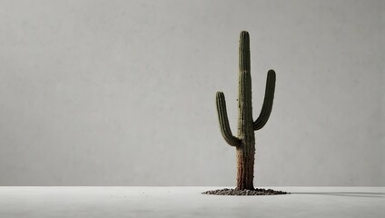 A lone cactus stands tall against a backdrop of pure white, embodying resilience in simplicity with solid background ai_generated