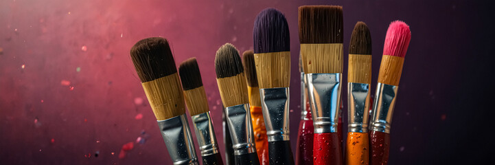 Watercolor, oil paint, powder paint, etc. Various sizes and types of paintbrushes.
