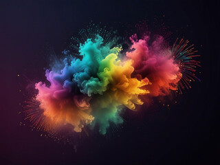 Obraz premium Colorful vibrant glittering fireworks Background with glow smoke and confetti banner ai generative