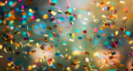 a bunch of colorful confetti falling from a sky background