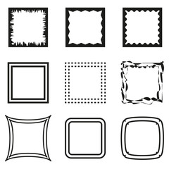 Assorted vector frames collection. Simple square border set. Geometric shapes Vector variety. Creative decorations.