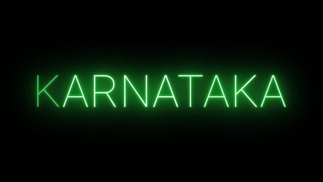 Flickering neon green glowing karnataka text animated on black background