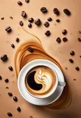 top view of a cup of coffee flat lay for promotional background