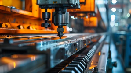 Dynamic view of a press brake forming tool in operation, bending stainless steel with precision in the heart of a steel factory
