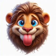 Obraz premium a photorealistic whimsical cartoon lion with a mischievous grin. The lion has blue eyes and long fur