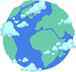 Blue Planet Earth and Clouds Vector Illustration