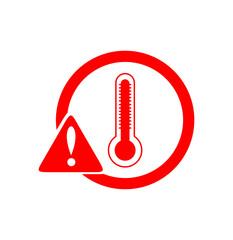 Hot temperature warning sign on red color