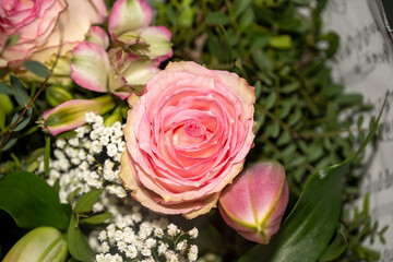 détail d'un bouquet de fleur, photo macro d'une belle rose 
