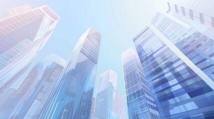 Minimalist Modern City BusinessBackdrop: Sequential Flat Buildings, Busy Streets, Clean Lines, Fresh Blue Sky, Abstract Elements Fusion