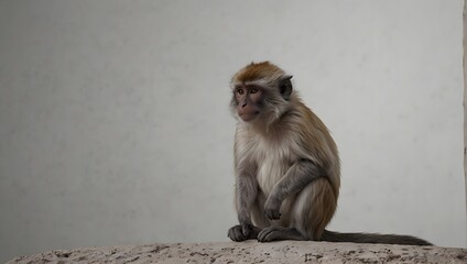 A lone monkey sits contemplatively image with solid white background ai_generated