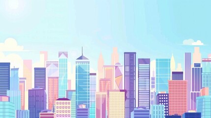 Minimalist Modern City BusinessBackdrop: Sequential Flat Buildings, Busy Streets, Clean Lines, Fresh Blue Sky, Abstract Elements Fusion