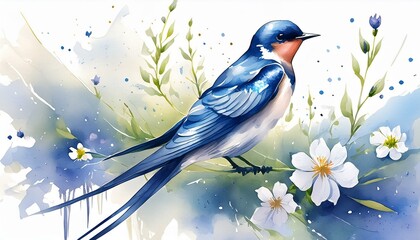 bird swallow,watercolor illustration