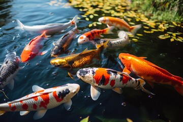 色とりどりの池の鯉