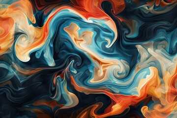 Abstract galaxy swirling in deep Aegean blue, honey and persimmon orange, against a walnut backdrop. Minimalist design with negative space exudes gladness and serenity.