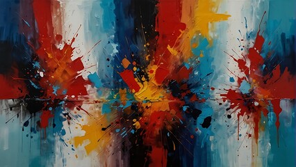 Fototapeta premium Blue and Red Abstract Palette Knife Painting Textured Vertical Portrait