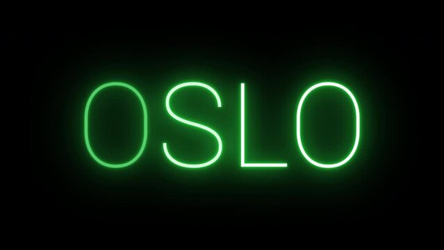 Flickering neon green glowing oslo text animated on black background