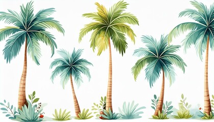 Clipart Bundle Watercolor Coconut tree, on Transparent Background