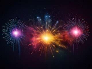 Fototapeta premium Colorful vibrant glittering fireworks Background with glow smoke and confetti banner ai generative