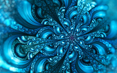 Abstract ornate blue fractal art background.