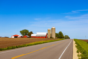 American Country Road with Red Farm
