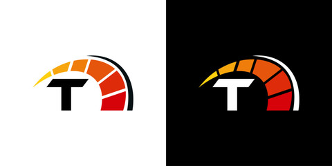 Letter T racing logo, with logo speedometer for racing, workshop, automotive