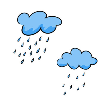 recommend clip art: Clouds with raindrops in hand-drawn style, concept about a rainy season. Isolated vector illustration for print, digital and more design