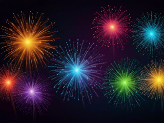 Colorful vibrant glittering fireworks Background with glow smoke and confetti banner ai generative