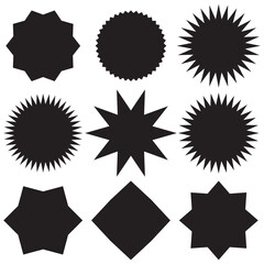 Set of Vector Starburst Badges. Simple Flat Style Vintage Labels, Stickers. EPS 10.
