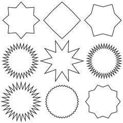 Set of sale sticker, price tag, starburst, quality mark, sunburst badges, retro stars. Flat vector design elements. Starburst speech bubbles or attention grabber set. EPS 10.