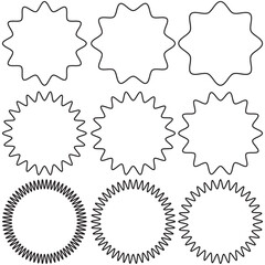 Set of sale sticker, price tag, starburst, quality mark, sunburst badges, retro stars. Flat vector design elements. Starburst speech bubbles or attention grabber set. EPS 10.