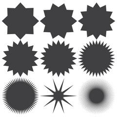 Sticker starburst shape, badge star, sale round vector icon, price circle, sun label, black tag isolated on white background. Award and medal , achievement collection. Simple illustration. EPS 10.