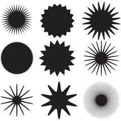 Set of sale sticker, price tag, starburst, quality mark, sunburst badges, retro stars. Flat vector design elements. EPS 10.