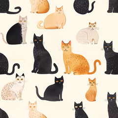 Background of cats, seamless background