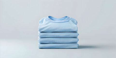  Pale Blue T-Shirt Stack Isolated White Background