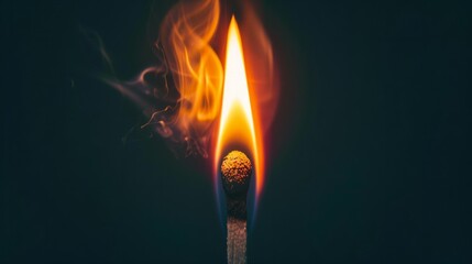 wooden match burning in flames on black background generative ai