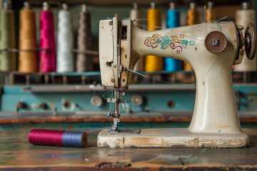 Sewing machine and colorful threads