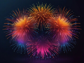 Fototapeta premium Colorful vibrant glittering fireworks Background with glow smoke and confetti banner ai generative