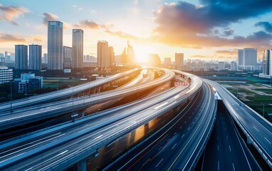 Fototapeta premium Blurred flyover movement with very beautiful city background