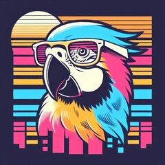 Parrot in Pastels: Whimsical Synthwave Spectacles on a Playful Post-Impressionist Bird - Trendy Vector T-Shirt Art. Generative AI