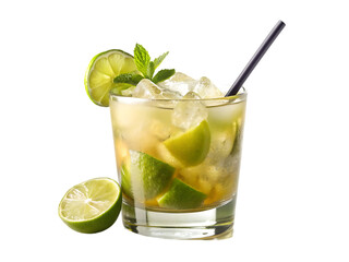 Fototapeta premium A glass of ice water with lime and mint leaves
