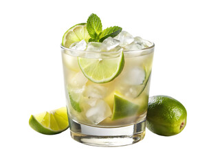Fototapeta premium A glass of ice water with lime and mint leaves