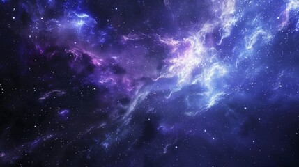 A majestic purple and blue galaxy with cosmic dust and star clusters.