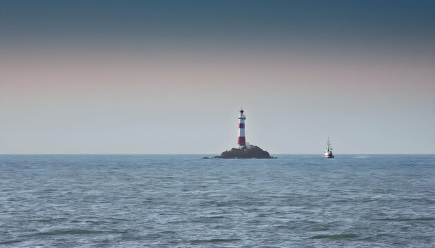 A peaceful seascape with a lone lighthouse guiding