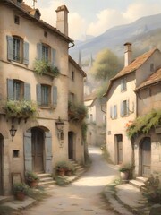 Fototapeta premium French Landscape Vintage Painting Illustration Art