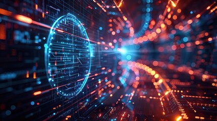 Fototapeta premium A futuristic depiction of information technology services, with dynamic colors and futuristic elements symbolizing the innovative solutions and cutting-edge technologies offered by IT service provider