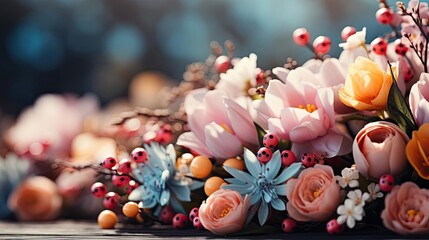 Obraz premium beautiful easter day background concept with pink eggs and flowers