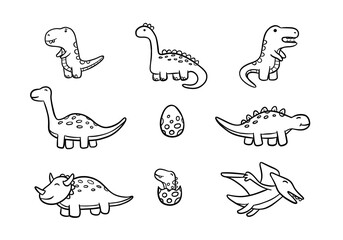 set dinosaur doodle line art vector illustration cartoon for kids © Abdie