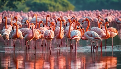 A Symphony of Pink: Flamingos in a Vibrant Gathering