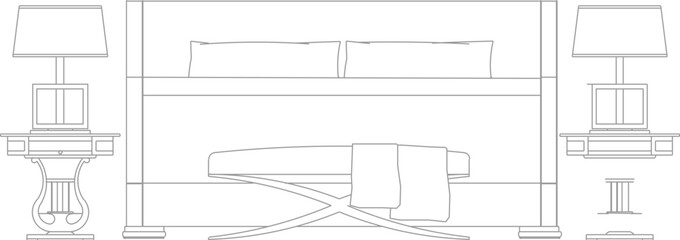 vector illustration of a modern minimalist bedroom design sketch